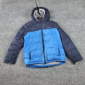 EDDIE BAUER Puffer Jacket Mens Large Blue Hooded Coat
